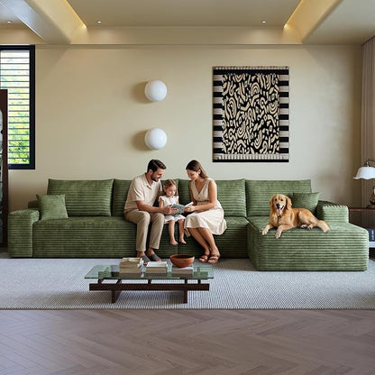 AUGOP 136" Sectional Couches for Living Room Modern Modular Sofa with L-Shape Couchs Upholstered Boneless Couch Deep Seat Sectional Couch with Chaise (Green, Right Facing Chaise+3Seaters)
