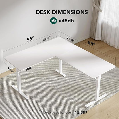 Cubiker L Shaped Standing Desk - 63 x 55 Inch Electric Adjustable Height Corner Standing Desk, Ergonomic Sit Stand Up Table with 3 Memory Buttons, Splice Board for Home Office, White