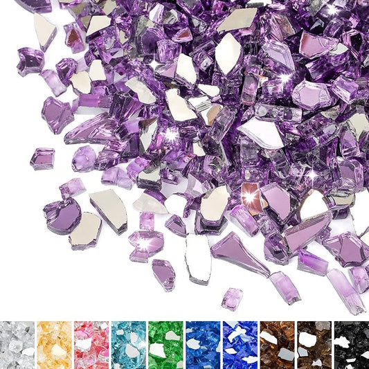 Mr. Fireglass 10 Pounds Fire Glass - 1/2 Inch High Luster Reflective Tempered Glass Rocks for Fireplace Fire Pit Table and Landscaping, Purple