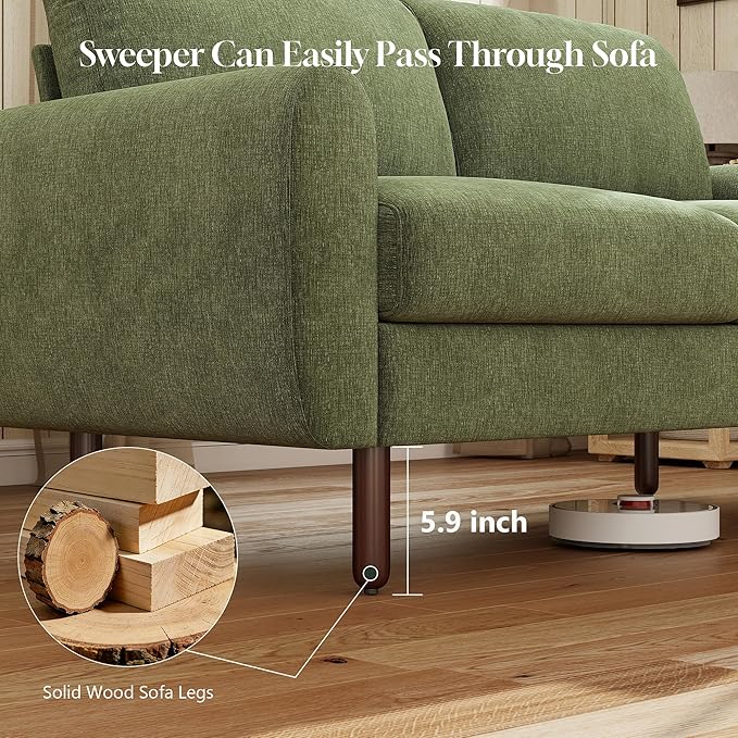 WorthFurni 68" Loveseat Sofa, Comfy Chenille Fabric Couches for Living Room with Spring Cushion and Solid Wood Frame, Modern Deep Seat Couch for Bedroom, Apartment, Office, Easy Assembly,Green