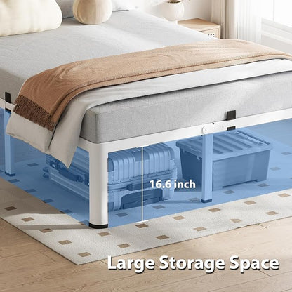 VIPSHOW 18 Inch King Size White Bed Frame, 3500Lbs Heavy Duty Metal Platform with Round Corner Legs Mattress Slide Stopper, Steel Slat Support No Box Spring Needed, Noise Free, Non-Slip, Easy Assembly