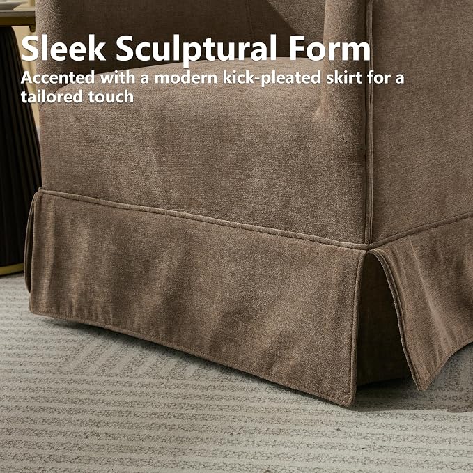 Swivel Accent Chairs Set of 2 for Living Room, 360° Upholstered Barrel Swivel Chairs with Skirted Base, Modern Linen Armchairs for Bedroom, Reading Nook, Small Space, Brown