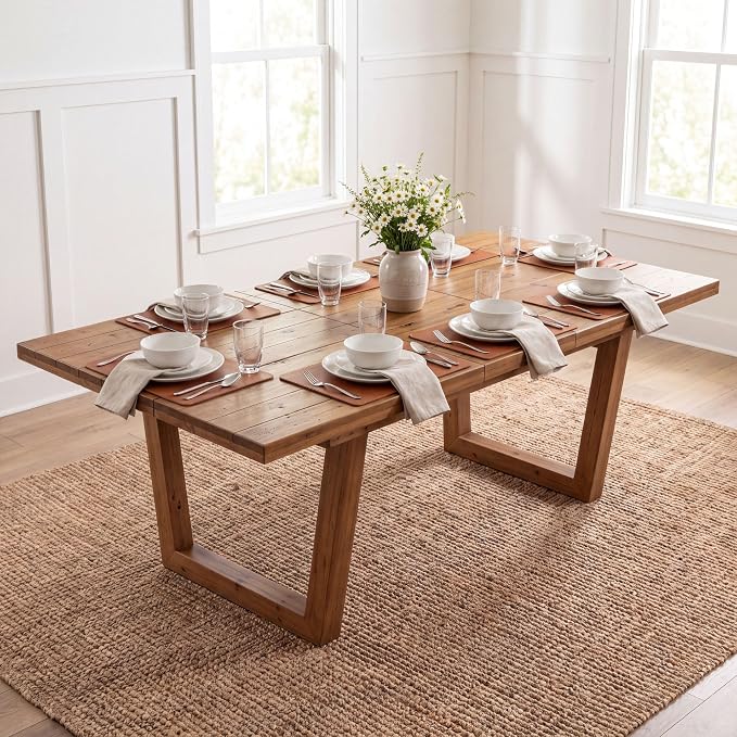 55-70.5" Extendable Dining Table Pine Expandable Dining Room Table for 4 6 8 People Large Rectangle Table Space Saving for Dining Room Living Room Home Office，Walnut