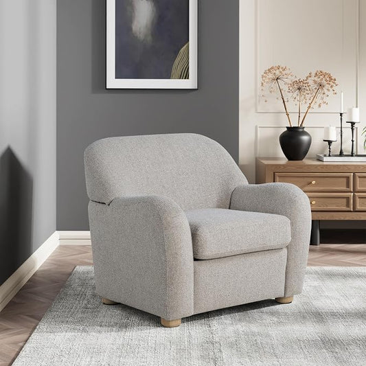 Studio Living® Jennifer 36.6" Arm Chair, Modern Style, Pocket Coil Comfort, Natural Wood Legs, Boucle Fabric, Pebble