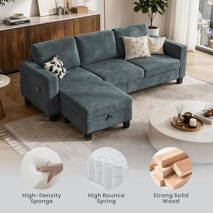 78" Sectional Sofa Couches for Living Room, Blue L Shaped Couch with Storage Ottoman, Deep Seat Pet-Friendly Velvet Fabric Sofa Set for Small Space, Apartment, Dorm