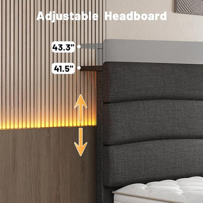 EnHomee Twin Size Bed Frame with Upholstered Headboard,Charging Station,No Box Spring Needed,Easy Assembly,Noise-Free,for Boys,Teens,Grey