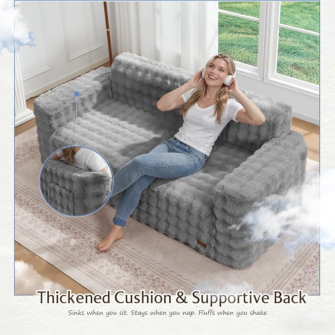 ZurNesfure Sofa Couch Cloud 3-Seater Memory Foam Couch with Pillow No Assembly Required, Modern Couch with Removable Washable Cover Boneless Sofas for Living Room Bedroom Apartment (Grey,3-Seater)