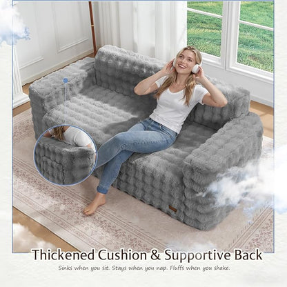 ZurNesfure Sofa Couch Cloud 3-Seater Memory Foam Couch with Pillow No Assembly Required, Modern Couch with Removable Washable Cover Boneless Sofas for Living Room Bedroom Apartment (Grey,3-Seater)