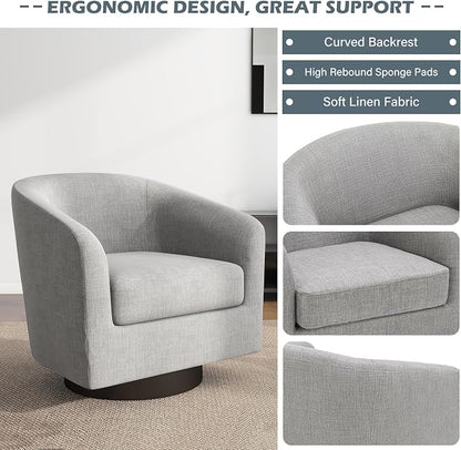 Swivel Barrel Accent Chair Armchair, Round Club Arm Chair in Fabric for Lving Room, Modern Upholstered Small Bedroom Single Sofa Side Seat, Set of 4, Light Gray