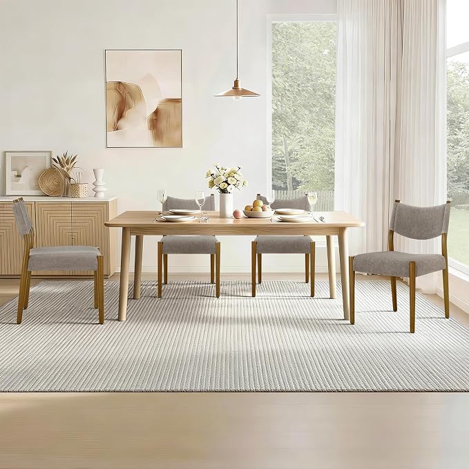 KISLOT Upholstered Dining Chairs Set of 4, Solid Wood Armless Kitchen Chairs with Soft Polyester Fabric, 18.9" Seat Height, Modern Dining Room Seating, 300 lbs Capacity, Brown
