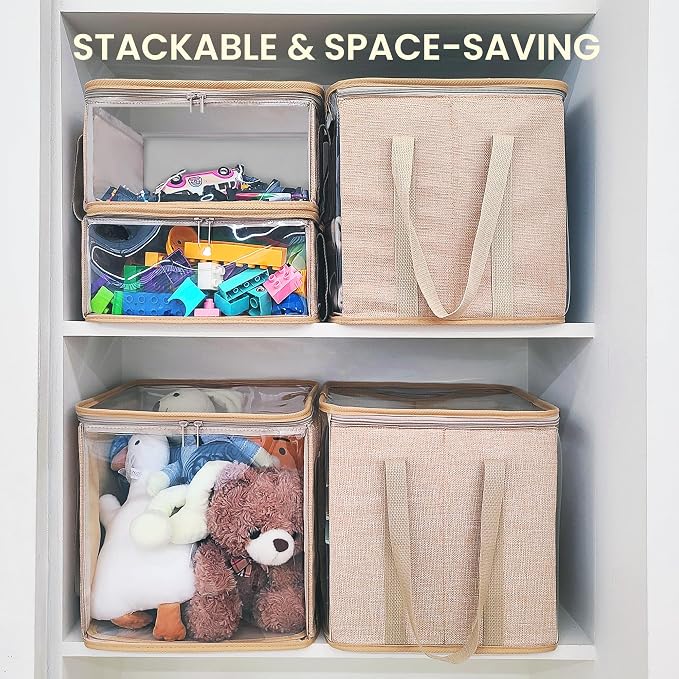 holay 2 Pack Clear Storage Cubes with Lids, 12x12x6 Toy Organizer Bins | Transparent lid & sides; reinforced carry handles; folds flat; holds toys, clothes, books; fits cube shelves