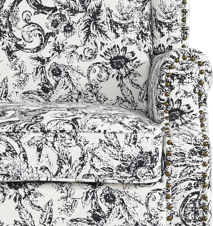 High Back Accent Chairs Set of 2, Fabric Upholstered Armchair Floral Wingback Chair for Living Room, Comfy Single Sofa Solid Wood Legs Bedroom Reading Seat - Rococo Black