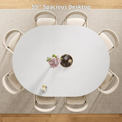 iPormis 43.3-59 Inch Extendable Round Dining Table for 6-8 People, Oval Dinner Table with Adjustable Top and A Stable Round Pedestal Base, Space Saving Wooden Kitchen and Dining Table, White
