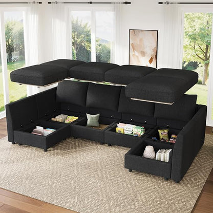 HONBAY Modular Sectional Sofa Couch with Storage, Modern U Shaped Sectional Sofa, Convertible Sectional Couch for Living Room - Linen Grey