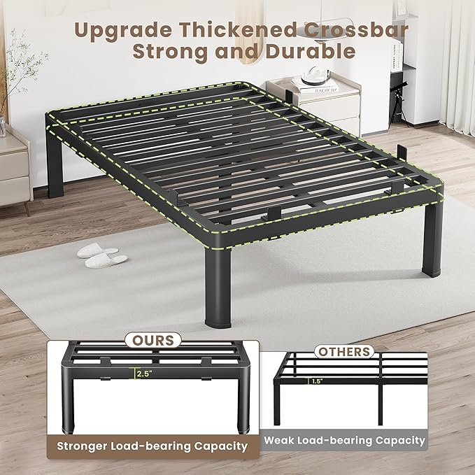 MAF 12 Inch California King Metal Platform Bed Frame with Anti-Collision Round Legs, Black 3500 Lbs Heavy Duty Bed Frame Steel Slats Support, No Box Spring Needed, Easy Assembly