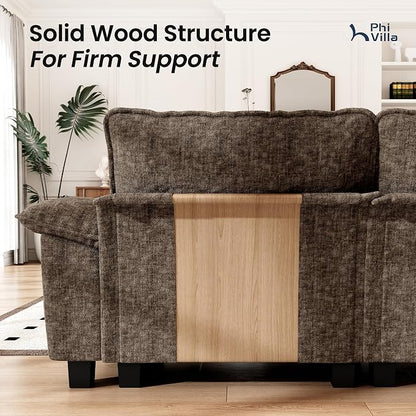 PHI VILLA Cloud Modular Couch Sets, 157.5" Oversized Sectional Sofa with L-Shaped Chaise, 5-Seater Upholstered Couches with Movable Ottoman for Living Room, Chenille Grayish Brown
