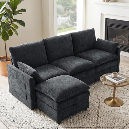 Iroomy 25" Chenille Ottoman, 9.5" Thick Cushion, Upholstered Footrest Modern Footstool & Bench for Living Room, Bedroom, Dark Gray