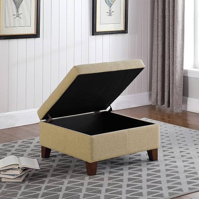 HomePop 28" Woven Square Storage Ottoman - Tan