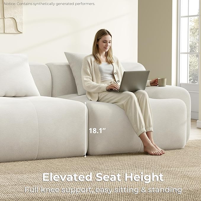 LIKIMIO LumiCord 153.5" Tufted Modular Sectional Sofa, Modern U-Shaped Boneless Couch for Living Room, 26.8" Deep Seat, 18.1" High Seating, 15" Wide Armrest, Corduroy, Oatmeal Beige