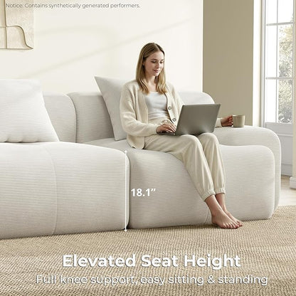 LIKIMIO LumiCord 153.5" Tufted Modular Sectional Sofa, Modern U-Shaped Boneless Couch for Living Room, 26.8" Deep Seat, 18.1" High Seating, 15" Wide Armrest, Corduroy, Oatmeal Beige