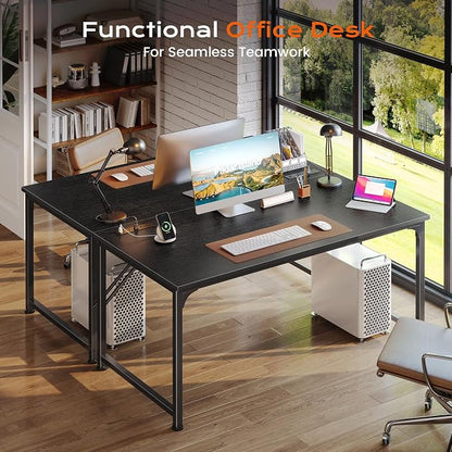PRAISUN 47 X 24 Inch Deeper Desk with Power Outlets | Computer Desk for Bedroom, Office Desk for Work from Home, Writing Study Gaming Table, Stable Metal Frame, Black