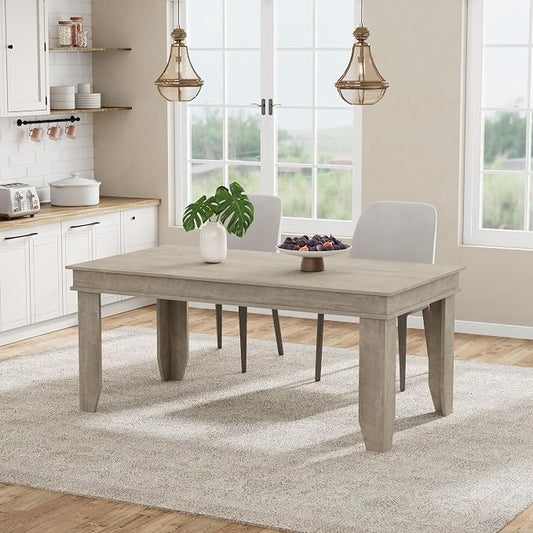 GarveeHome Farmhouse Dining Table for 4-6 People, 63 in Long Kitchen Tables with Wooden Sturdy Frame, 5 ft Large Rectangular Dinner Table for Dining Room, Kitchen, Grey, 63" Non-extendable