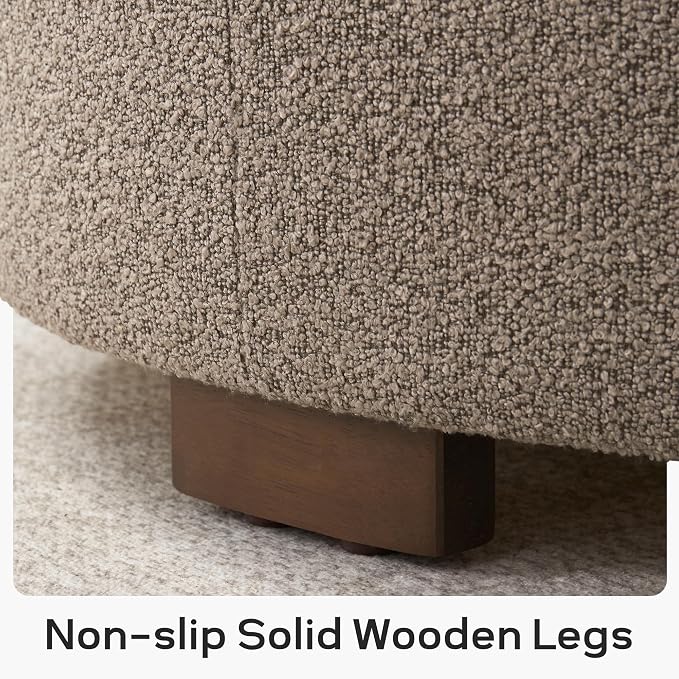 Zihanhome 30 Inch Round Storage Ottoman Coffee Table, Modern Boucle Ottoman with Lift-Off Lid and Solid Wood Legs for Living Room, Bedroom, Corners, Apartments (Brown)