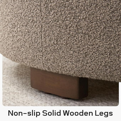 Zihanhome 30 Inch Round Storage Ottoman Coffee Table, Modern Boucle Ottoman with Lift-Off Lid and Solid Wood Legs for Living Room, Bedroom, Corners, Apartments (Brown)