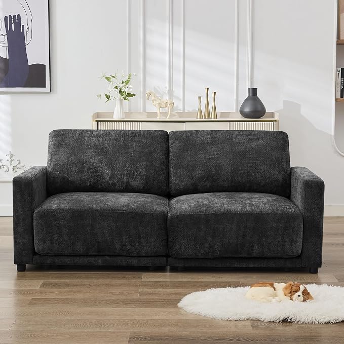 77.4" Chenille Modular Loveseat Oversized Upholstered 2 Seater Sectional Sofa with Thickened Cushions, Easy Assembly, Modern Comfy Love Seat Couch for Living Room, Black