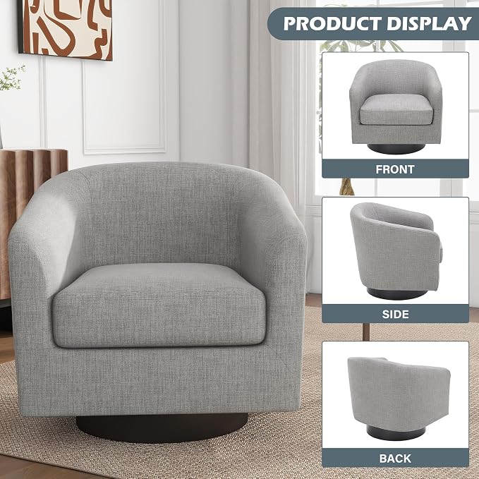 Swivel Accent Chairs Set of 2, Fabric Barrel Club Chair Upholstered Armchair Modern Round Arm Chair for Living Room, Comfy Single Sofa Seating Bedroom Side Reading Seat - Light Gray