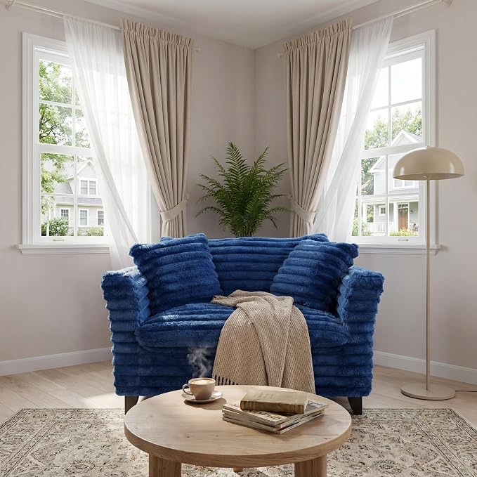ERYE 46.9" Corduroy Upholstered Accent Chair Wide Seat Armchair for Living Room Bedroom, Modern Cloud Cushion Armchair W/ 2 Pillows and Wooden Legs for Home Apartment Office