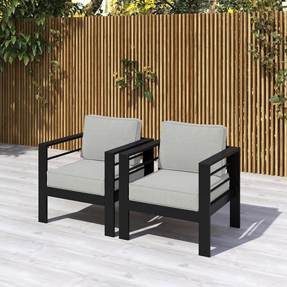 Kiss the Water 2 PCS Aluminum Outdoor Patio Sofa Set, All Weather Rust-Proof Metal Patio Couch, Modern Outdoor Furniture for Backyard Porch Garden, 5" Thick Waterproof Olefin Cushions, Light Grey