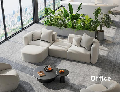 116" Modular Sectional Couches with Ottoman, Luxury Modern Curved Back Sofa, Minimalist Style Oversized 4 Seat Deep Comfy Convertible L Shape Boneless Couch for Living Room Office Studio Apartment