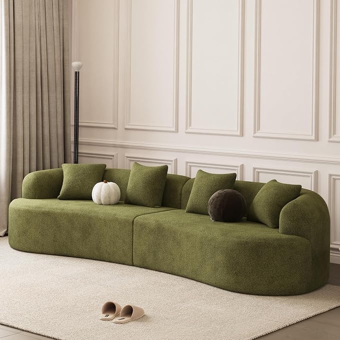 131" Curved Modular Sectional Sofa for Living Room, Modern Chenille Oversized Cloud Couch Sofa, Luxury Plush Extra Deep 4-Seater Boucle Couch for Apartment‌‌, No Assembly Required, Green