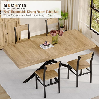 5-Piece Dining Table Set for 4 6 8, Large 55"-70.9" Extendable Dining Room Table Rectangle with Kitchen Chairs of 4, MDF Wood & Metal Frame for Apartment Kitchen Saving Space, Rustic, Farmhouse, Oak