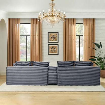 127" U-Shaped Cloud Sectional Couch Oversized Modular Compressed Boneless Sectional Sofa with Ottoman Chaise Lounges & Console, Plush Corduroy Boneless Symmetrical Sofa