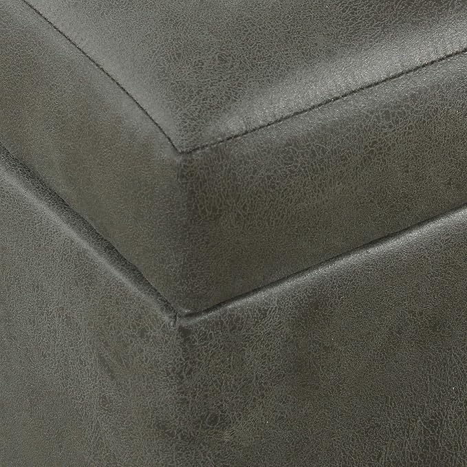 HomePop 28" Faux Leather Square Storage Ottoman - Pewter Gray