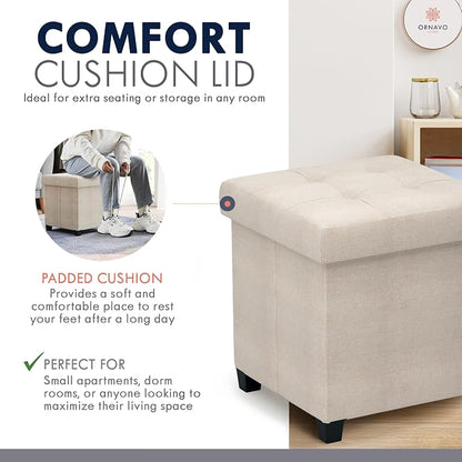 Ornavo Home Storage Ottoman with Legs, Square Cube Foot Rest Stool Seat, for Living Room, Bedroom, Home Office, Dorm - 15 x 15 x 15, Beige