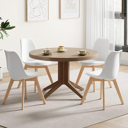 VECELO Dining Chairs Set of 4, Mid-Century Modern Kitchen & Dining Room Chairs, PU Leather Upholstered Seat, Solid Wood Legs, Armless, Non-Slip Feet, White