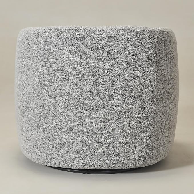 KINWELL 34" Wide Sherpa Swivel Barrel Chair, No Assembly Round Boucle Upholstered Accent Chair Armchair Single Sofa Chair with Toss Pillow for Living Room and Bedroom, Gray