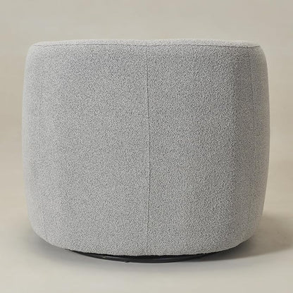 KINWELL 34" Wide Sherpa Swivel Barrel Chair, No Assembly Round Boucle Upholstered Accent Chair Armchair Single Sofa Chair with Toss Pillow for Living Room and Bedroom, Gray