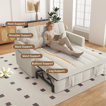 Nebuaegis Sleeper Sofa Bed,3-in-1 Convertible Pull Out Couch with Adjustable Backrest for Living Room,Loveseat Sofa Bed with Side Pockets,Easy Assembly,Beige,1 PCS