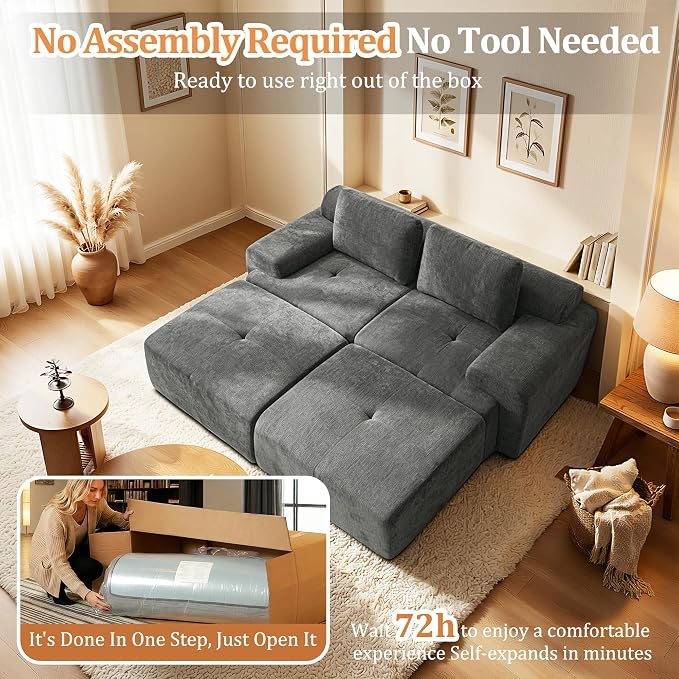 85" Oversized Boneless Couch, Comfort Cloud Sectional Couches for Living Room, Modular Sofa High Back & Extra Deep Seat, No Assembly, Soft Chenille Fabric (Dark Grey, 85 inch- Shaped（2+2）)