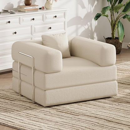 Single Couch Sofa for Small Spaces 2 in 1 Convertible Sofa to Lounger Comfy Bean Bag Chair for Adults with Removable Cover with Pillows for Bedroom, Apartment, Office (Beige, 35.43" Single Sofa)