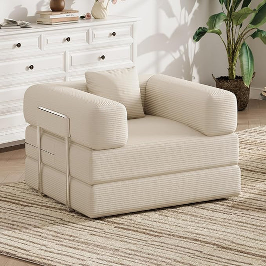 Single Couch Sofa for Small Spaces 2 in 1 Convertible Sofa to Lounger Comfy Bean Bag Chair for Adults with Removable Cover with Pillows for Bedroom, Apartment, Office (Beige, 35.43" Single Sofa)
