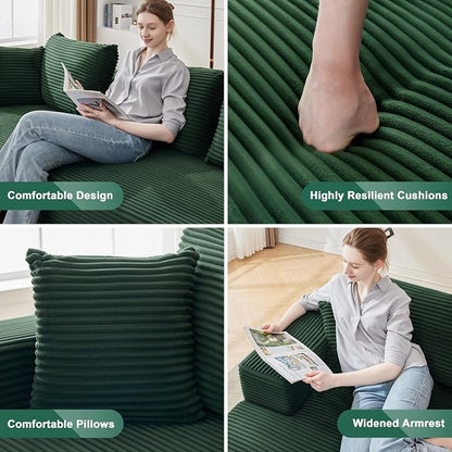 Mangodan 110” Cloud Sectional Couch, Modular Sectional Sofa for Living Room, Boneless Sofa with Deep Seat, Comfy Fluffy Couch with L-Shaped Chaise, No Assembly Required (Left-Facing Chaise, Green)