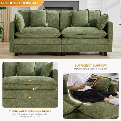 76" Cloud Loveseat Sofa, Modular Sectional Couch with Deep Seats and Double-Layer Thick Cushions, Chenille Upholstered 2-Seat Sofa for Living Room Apartment,Green