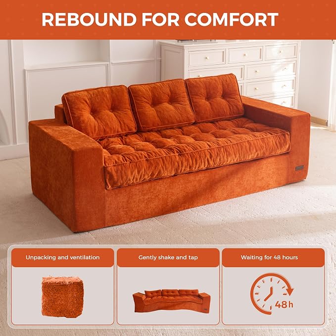 MAXYOYO 3-Seater Boneless Sofa Couch, Tufted Sofa Lounge for Living Room, Comfy Bean Bag Chair High-Density Foam Couch with Pillows, No Assembly Required