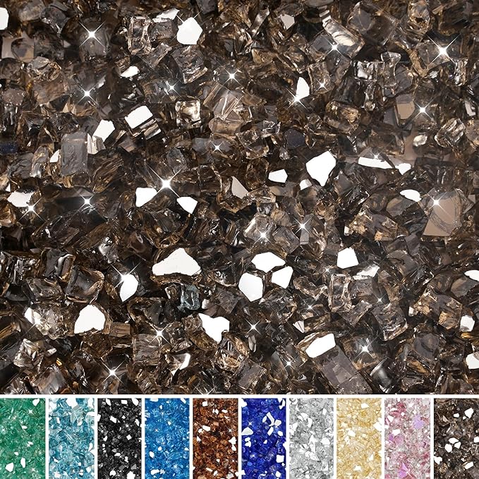 Skyflame High Luster 10-Pound Fire Glass for Fire Pit Fireplace Landscaping, 1/2-Inch Bronze Reflective Reflective