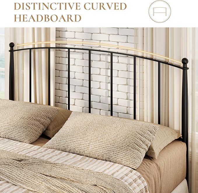 SHA CERLIN Full Size Metal Platform Bed Frame with Victorian Style Iron-Art Headboard and Footboard, Easy Assembly, No Box Spring Needed, Black